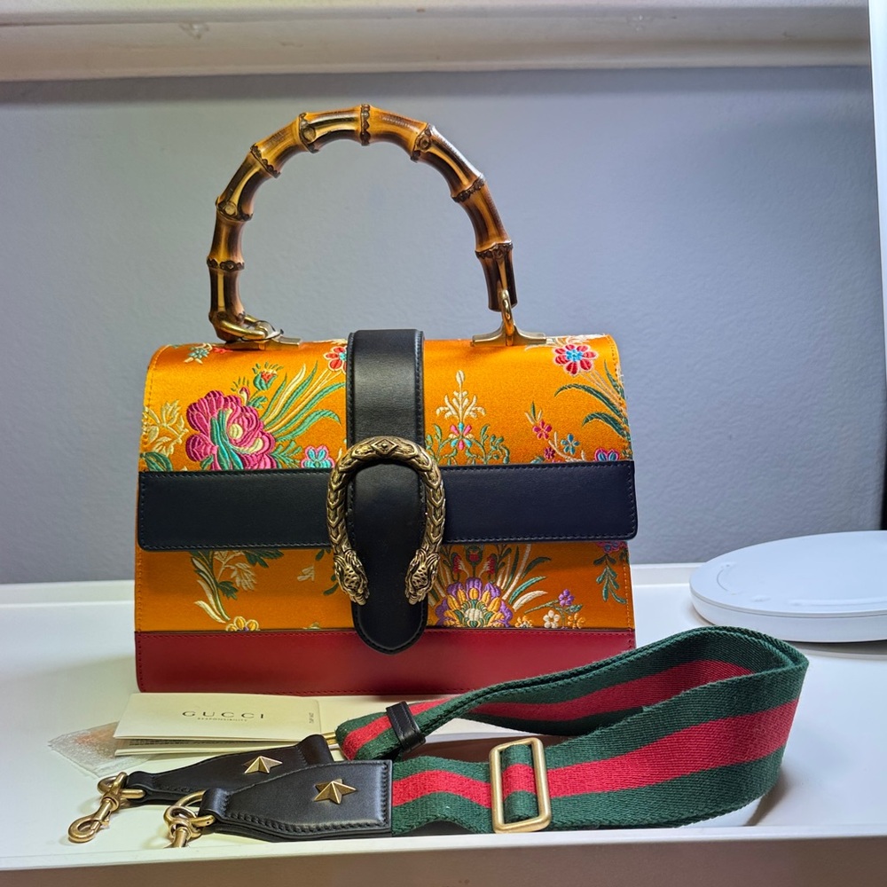 Gucci Orange Floral Shoulder Bag with Bamboo Handle RARE LIMITED EDITION - NEW!!